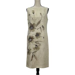 GENNY Made in Italy Floral Print Sleeveless Dress 100% Linen size 10
